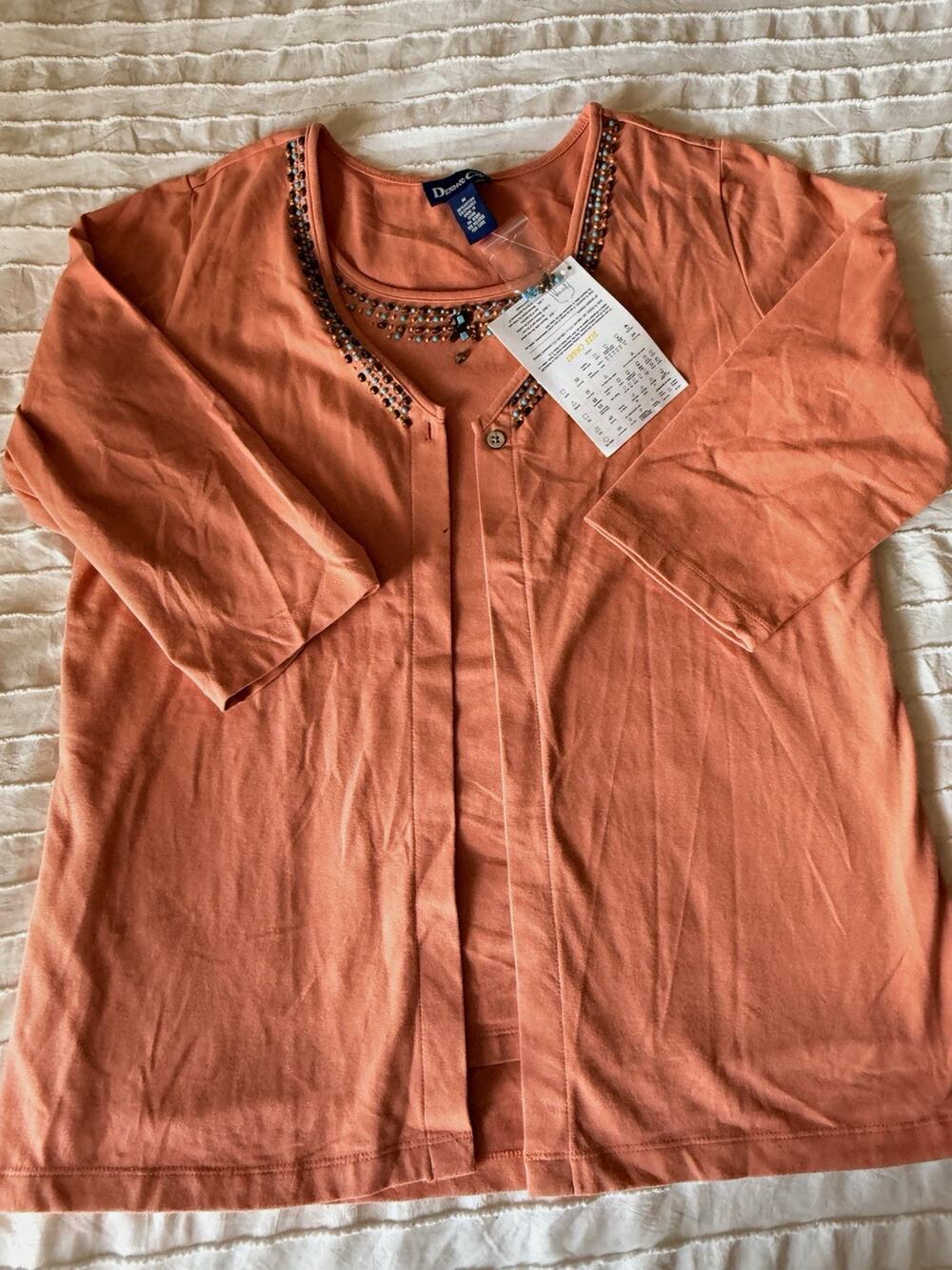 Denim & Co. Women’s M Orange Beaded Scoop Neck Knit Stretch Top 3/4 Sleeve